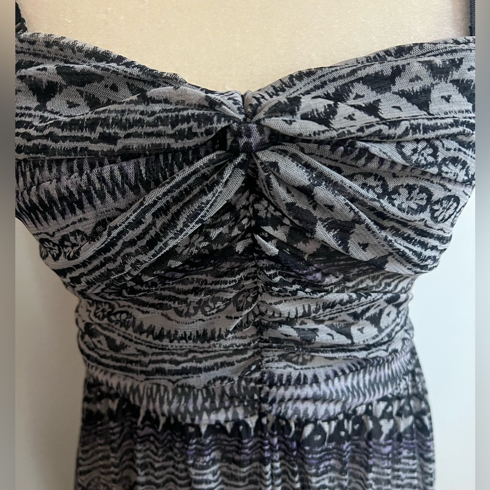 Free People Black White Geometric Tribal Mesh Ruched Mini Dress Womens Medium - Picture 5 of 10